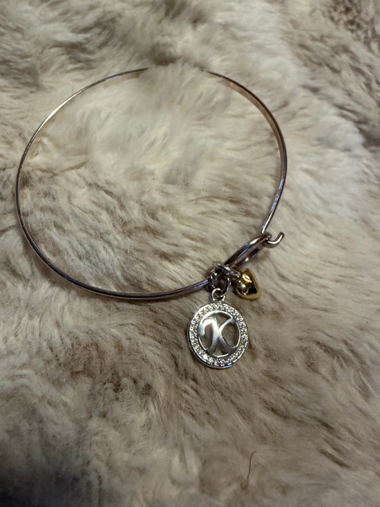 Jewelry - Silver Tone Charm Bangle Bracelet with Gold Heart Accent with the letter K